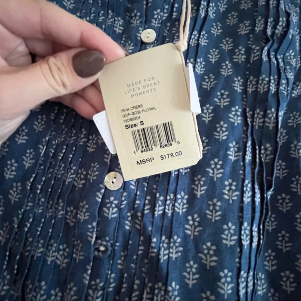 NWT Faherty Isha Dress in Blue Gobi Floral Print Linen Blend Small - Picture 7 of 8